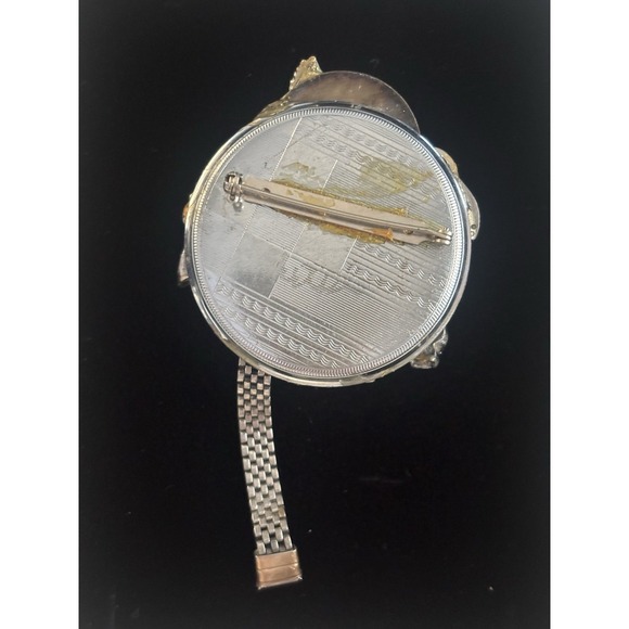 Steampunk Brooch Watch Dial Parts Rhinestones One Of A Kind Piece Of Art - Picture 8 of 8